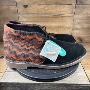 Clarks Mens Size 13 Desert Chukka Boots Black/Orange Wool & Suede Casual NWOB
